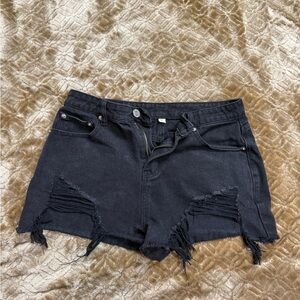 BLVD Charcoal Distressed Jean Shorts